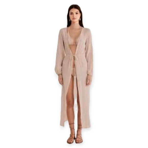Rumer Camille Nude Long Line Duster Cardigan Cover Up - Picture 2 of 10